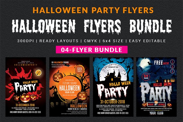 万圣节聚会Party海报传单模板 Halloween Party Flyers Bundle