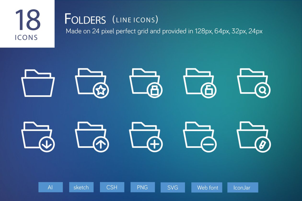 18个文件夹线型图标 18 Folders Line Icons