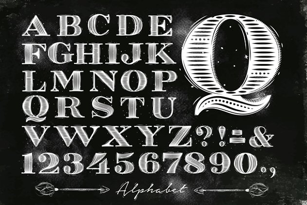 经典的字体插画 Vintage Font Fontline