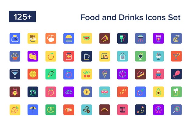 125+食物和饮料图标集 125+ Food and Drinks Icons Set