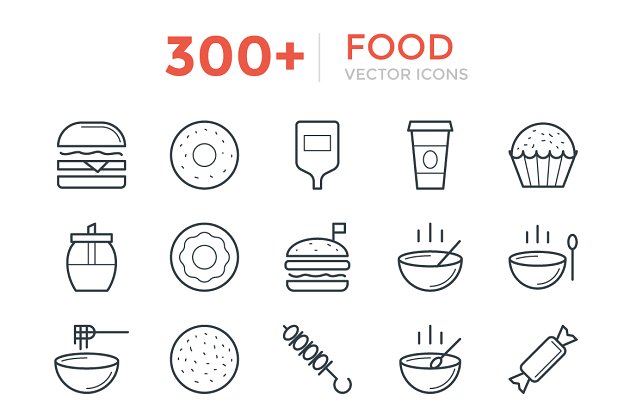 300+ 个食物图标 300+ Food Vector Icons