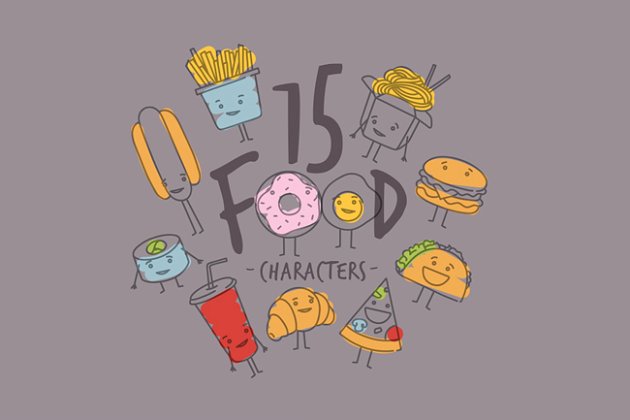 快餐卡通角色素材包 Food Characters