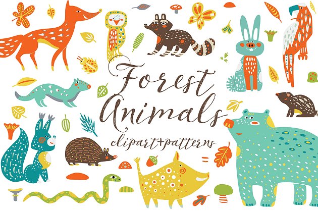 可爱的森林动物图形 Cute Forest Animals Clipart