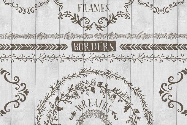 传统的简约花环花卉素材 Rustic Wreaths, Frames & Borders