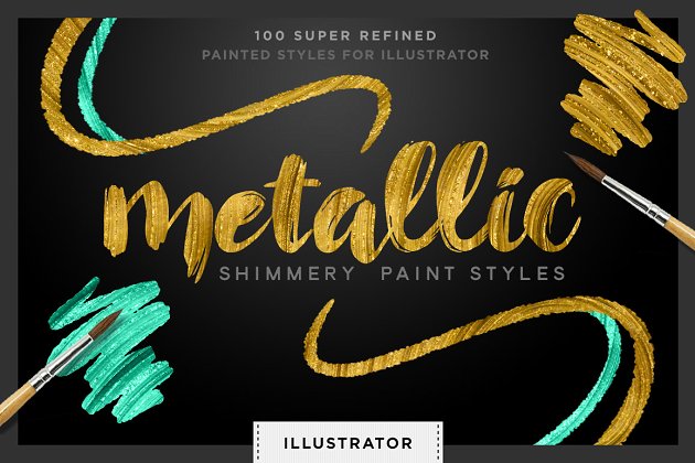 金属笔刷样机素材 Shimmery Gold Styles for Illustrator