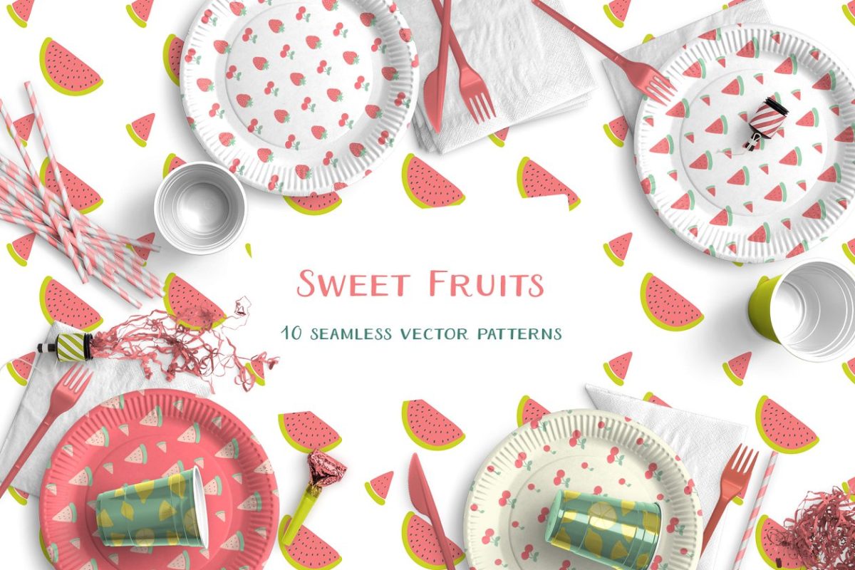 甜美的水果插画 Sweet Fruits Vector Patterns