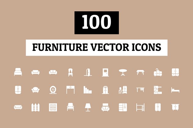 100个家具系列图标 100 Furniture Vector Icons