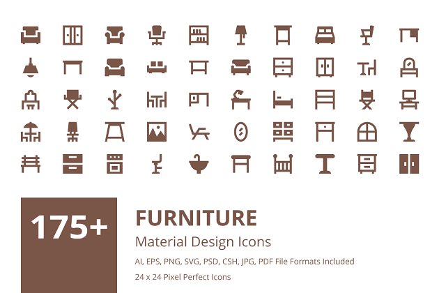 175+ 家具设计图标 175+ Furniture Material Design Icons