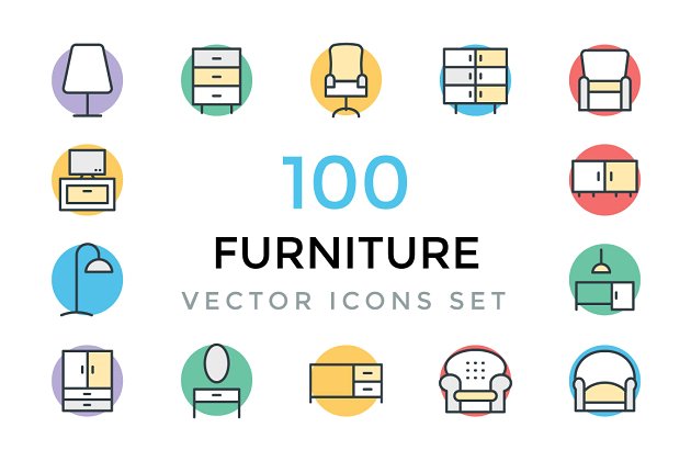100个家具矢量图标 100 Furniture Vector Icons