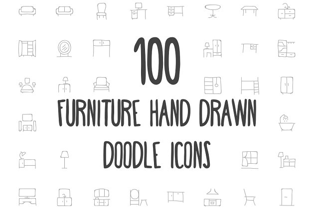 手绘家具图标素材 100 Furniture Hand Drawn Doodle Icon