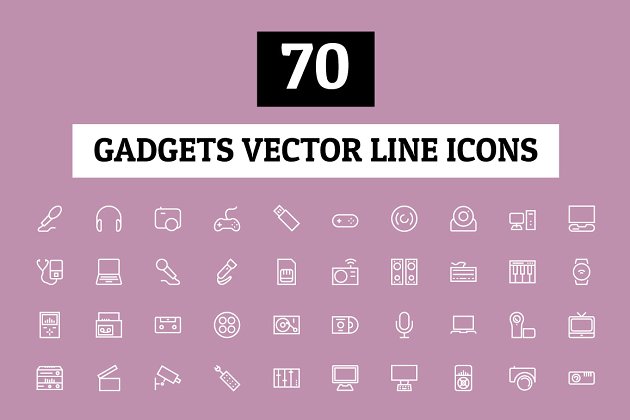科技工具矢量图标 70 Gadgets Vector Line Icons
