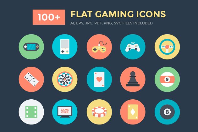 100个扁平化游戏主题图标 100+ Flat Gaming Vector Icons