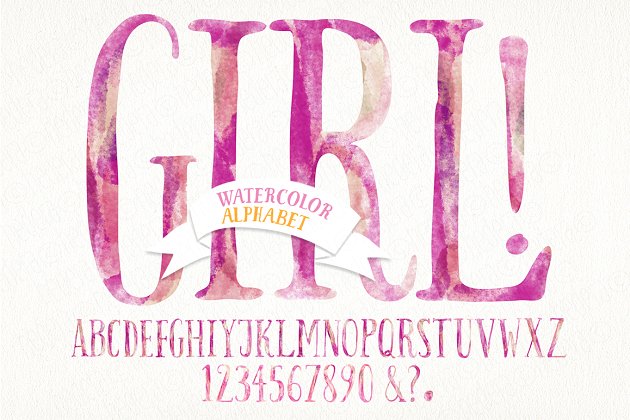 水彩宝贝字体 Watercolor baby girl alphabet