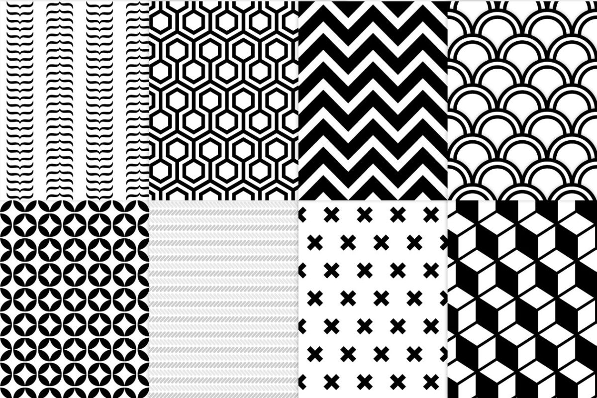 8种黑板几何无缝背景纹理素材 8 black and white seamless patterns