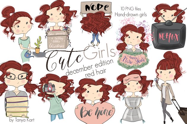 卡通女孩插画素材 Cute Girls December Edition Red Hair