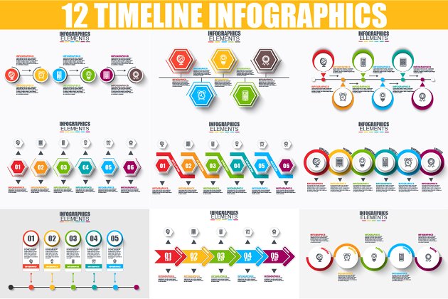 时间表信息PPT模板 Pack Timeline Infographics