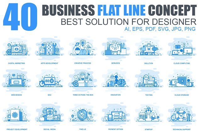扁平化商业概念插画 Business Flat Line Concepts