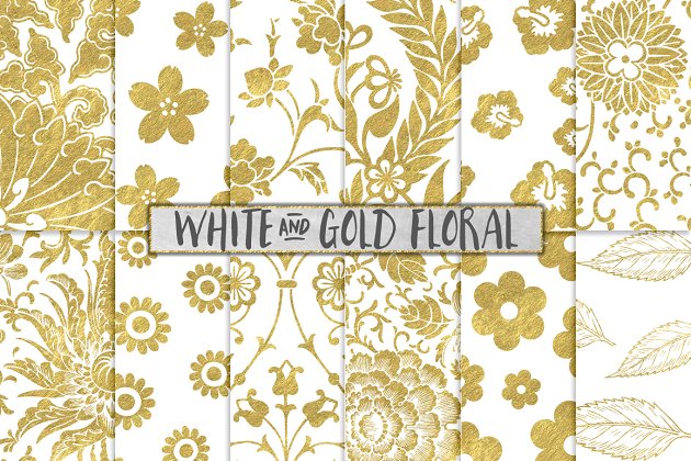 烫金效果的花卉素材 White and Gold Floral Backgrounds