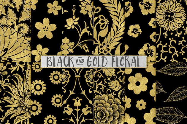 高端黑色烫金花卉背景纹理 Black and Gold Floral Backgrounds