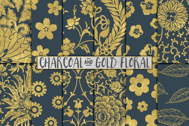 灰色和金色的花卉背景 Gray and Gold Floral Backgrounds