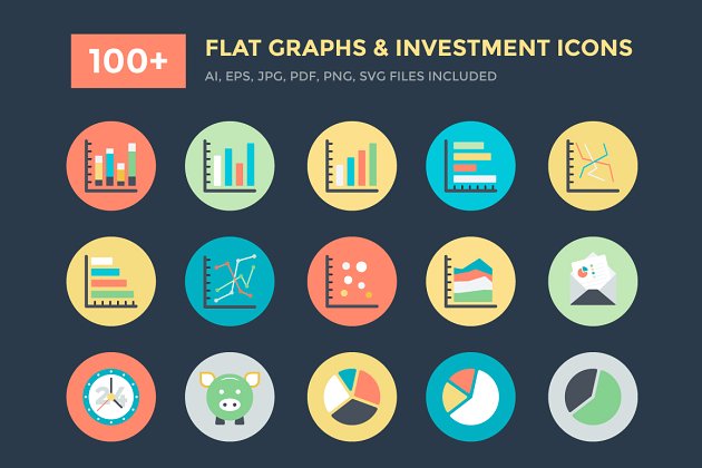 扁平化投资矢量图标 100+ Flat Graphs and Investment Icon