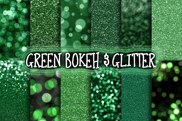绿色闪光＆散景背景 Green Glitter & Bokeh Backgrounds
