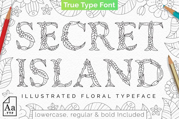 秘密花园花卉图形 Floral Secret Island TTF
