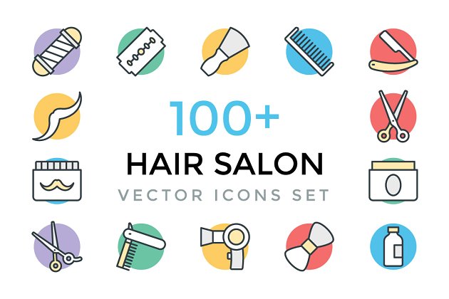 100+理发店矢量图标 100+ Hair Salon Vector Icons