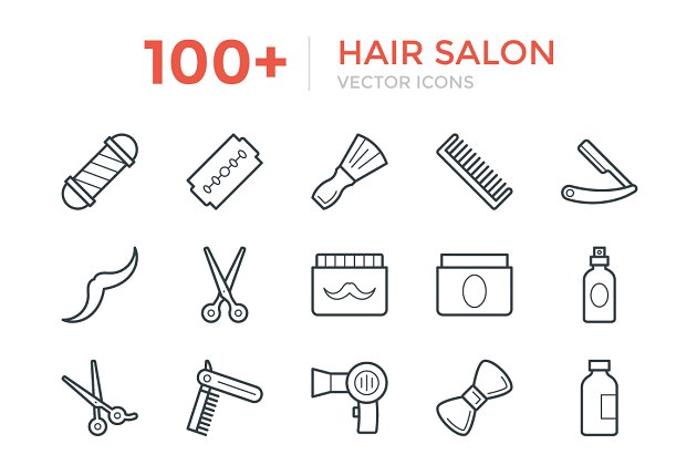 100+美发沙龙矢量图标 100+ Hair Salon Vector Icons