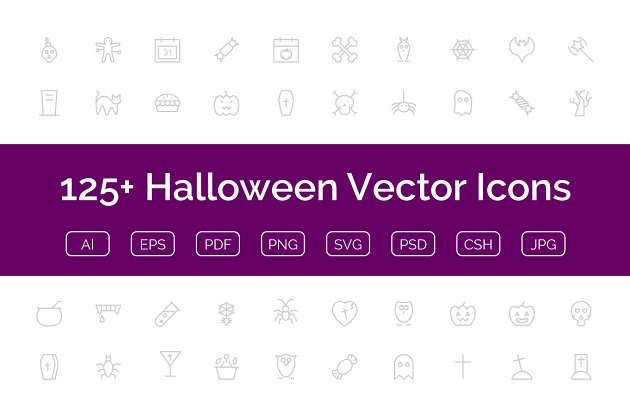 125个万圣节矢量图标 125+ Halloween Vector Icons