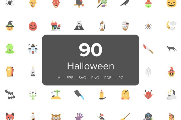 万圣节矢量图标素材 90 Halloween Flat Icons Set