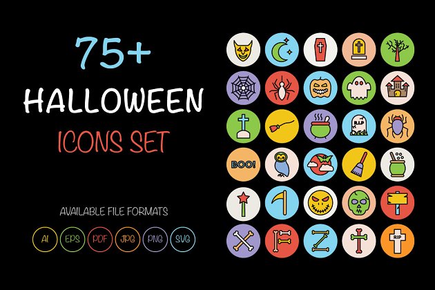 万圣节矢量图标 75+ Halloween Icons Set