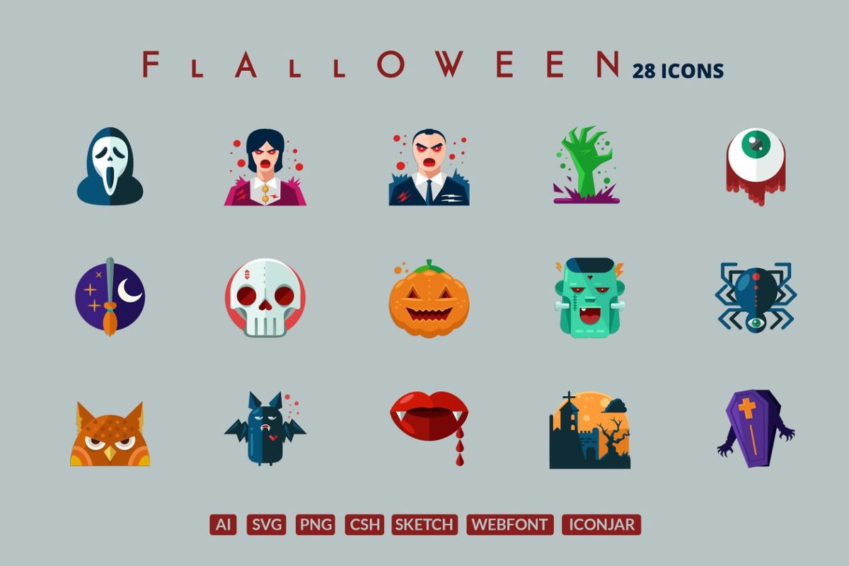 万圣节元素图标 29 Flat Detailed Halloween Icons