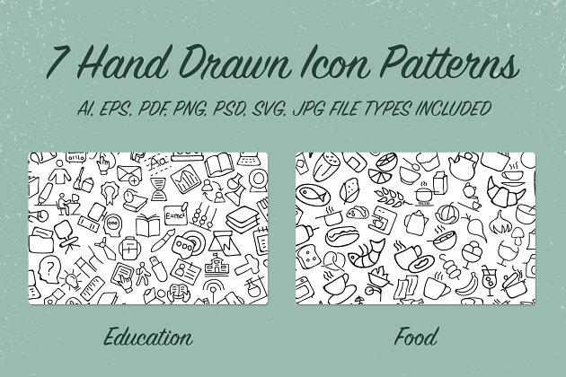 手绘图标背景纹理 7 Hand Drawn Icon Patterns – Vol 1
