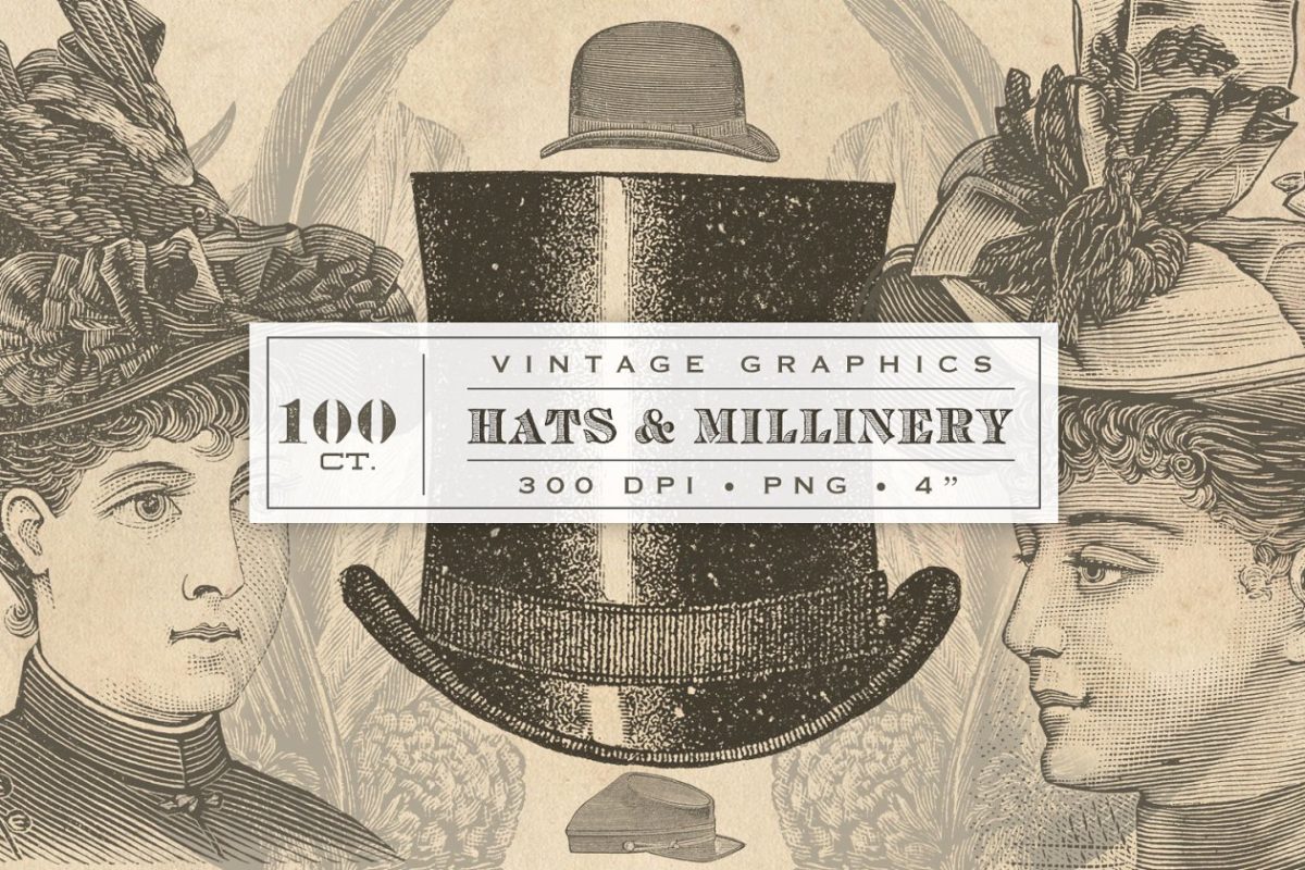 经典的帽子插画图插画 Vintage Hats & Millinery Graphics