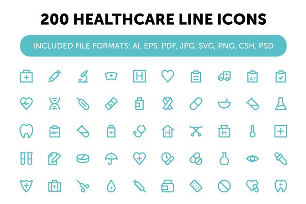 200个健康护理线型图标 200 Healthcare Line Icons