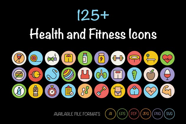 125+健康和健身图标下载 125+ Health and Fitness Icons