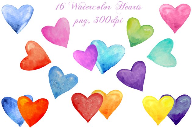 水彩爱心素材 Watercolor Heart Clipart