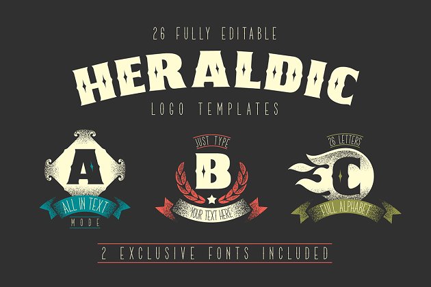 字母logo模版 Heraldic Badges Alphabet with fonts