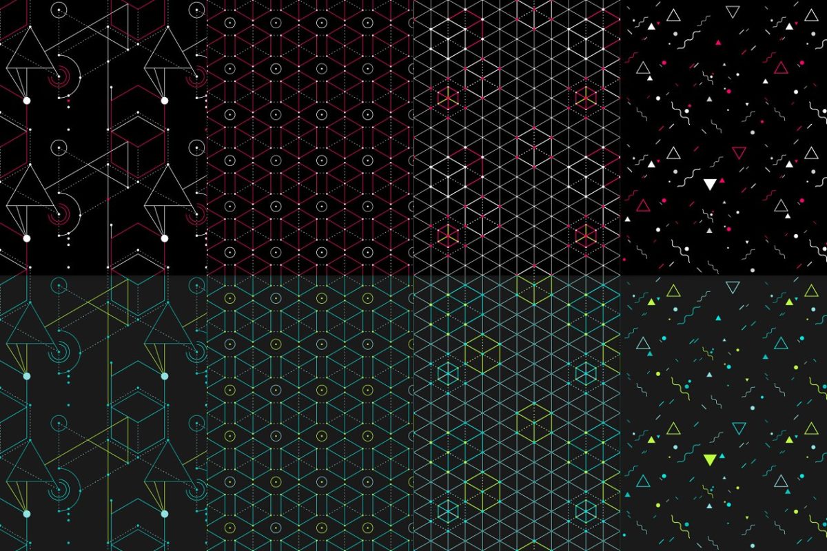 几何无缝图案背景纹理 8 dark geometric seamless patterns