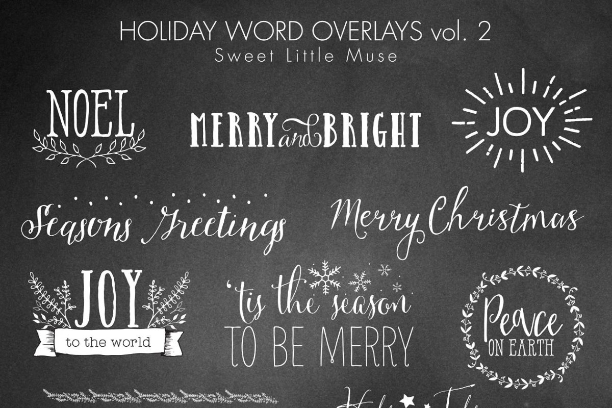 圣诞节图形插画 Christmas word overlays – digital