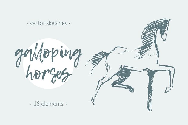 手绘马插画 Set of hand drawn horses