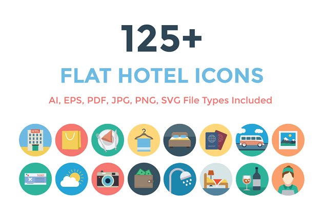 酒店图标素材 125+ Flat Hotel Icons