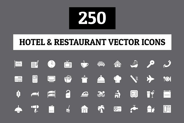 250个酒店餐馆矢量图标 250 Hotel and Restaurant Vector Icon