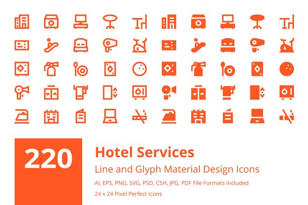 220个酒店服务相关图标 220 Hotel Services Material Icons