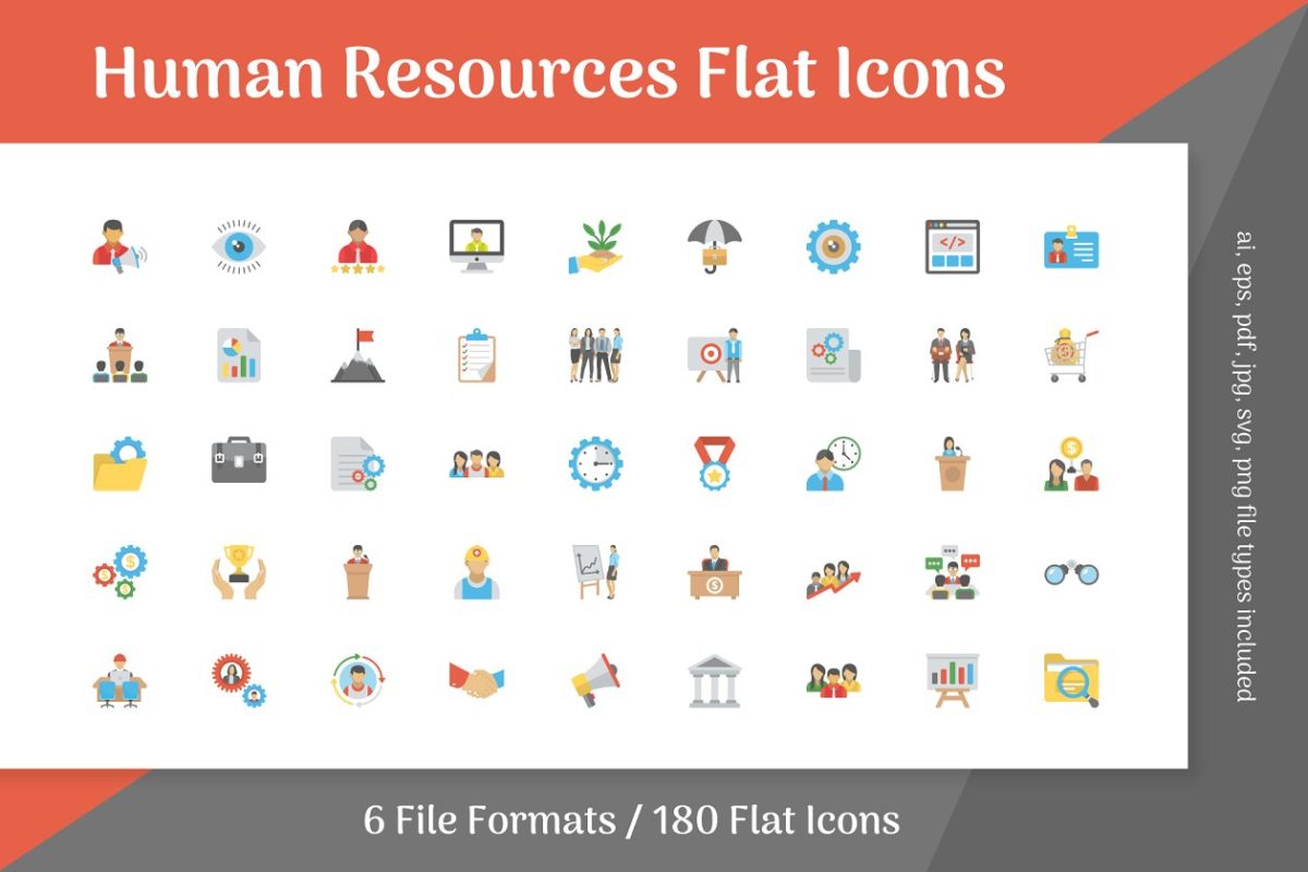 180个人力资源扁平化图标 180 Human Resources Flat Icons