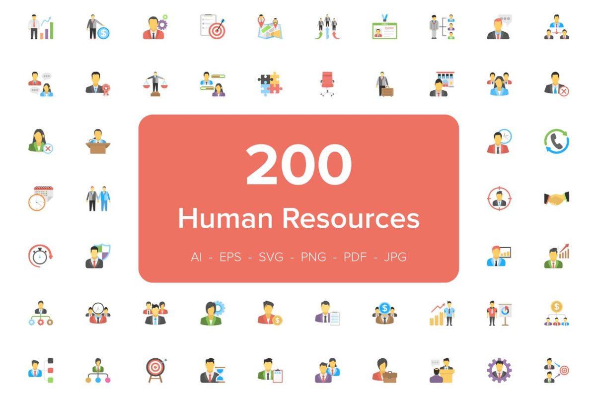 人力资源矢量图表大全 200 Human Resource Flat Icons