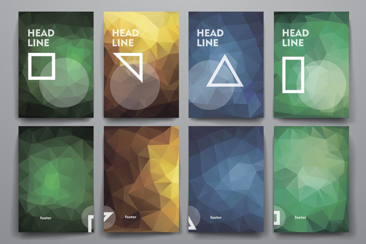 多边形画册模板 Set of brochures in poligonal style