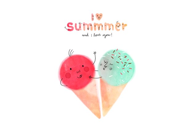 夏季冰淇淋插画 I love Summmer handrawn illustration