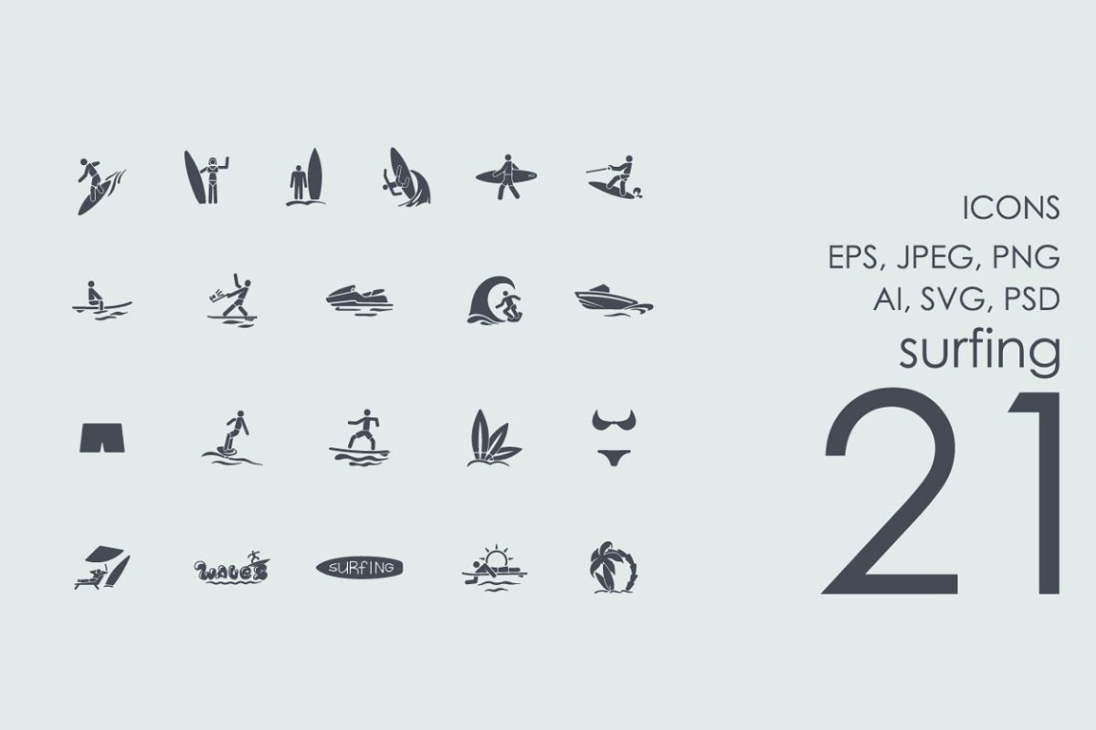 冲浪图标素材 21 surfing icons